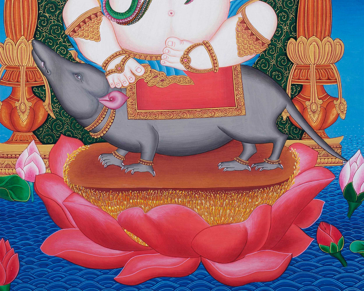 Newari Ganesh Original Buddhist Thangka | Buddhist and Hindu Deity Wall Hanging Art