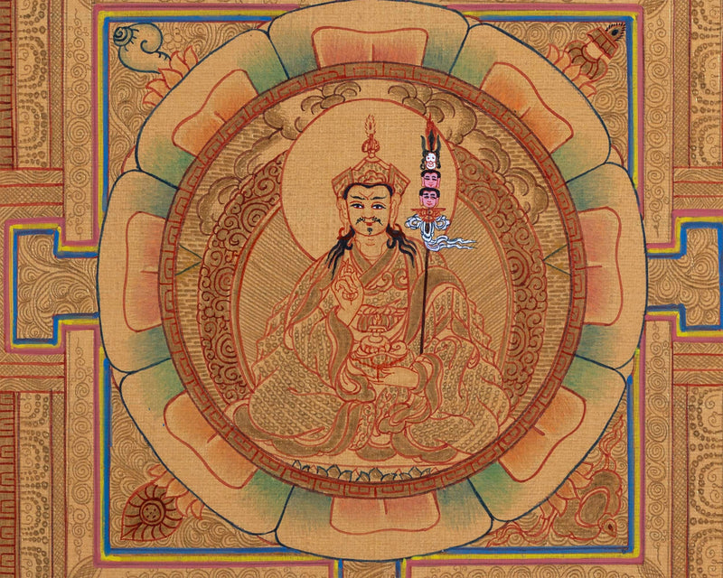 Gold Mandala | Guru Padmasambhava Thangka Wall Art | Tantric Buddhist Master