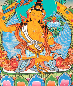 Manjushri Thangka Painting  | Himalayan Buddhist Art | Buddhist Thangka Decor | Religious Gifts | Art Small for your Shrine And Home Decor