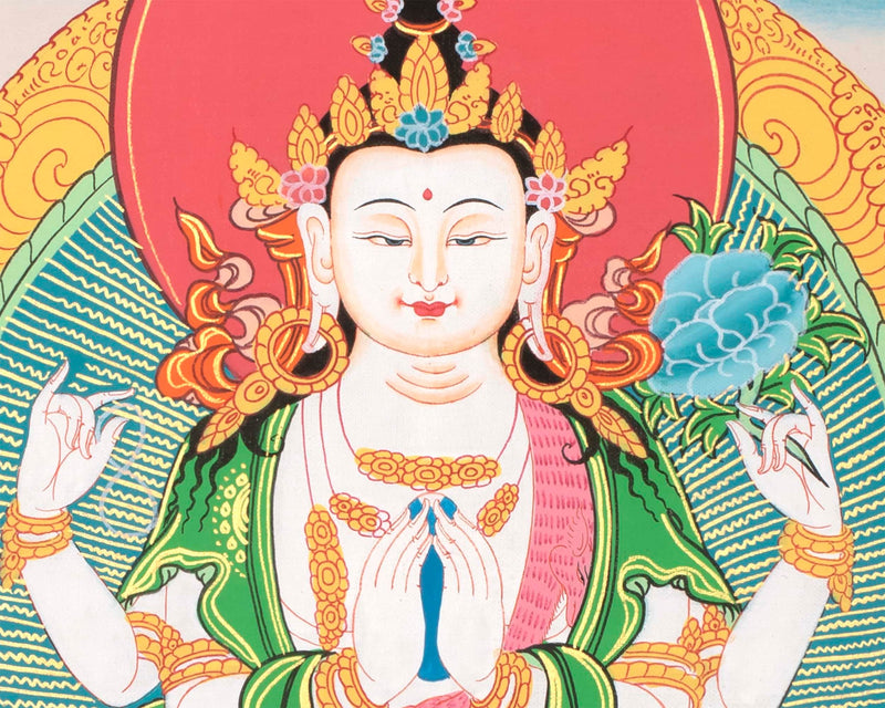 Avalokiteshvara Chenrezig Thangka | Bodhisattva Tibetan Art | Wall Hanging Decor