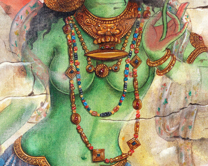 Oil Painting Tara | Arya Green Tara | Religious Buddhist Thangka