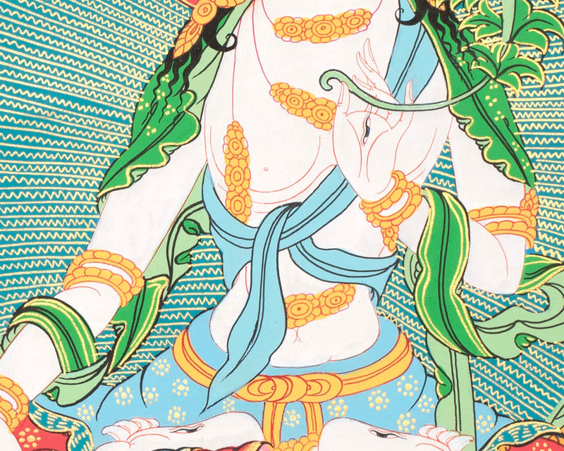 Buddhist White Tara Thangka | Handpainted Tibetan Art | Religious Wall Hanging Decor