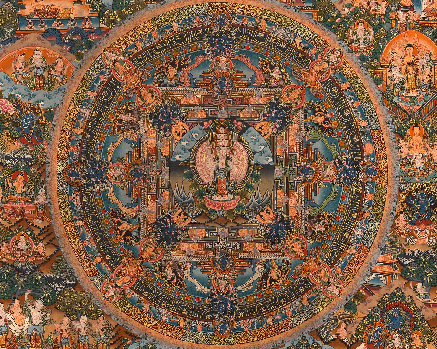 Vintage Mandala Art | Buddhist Thangka Painting of Avalokiteshvara