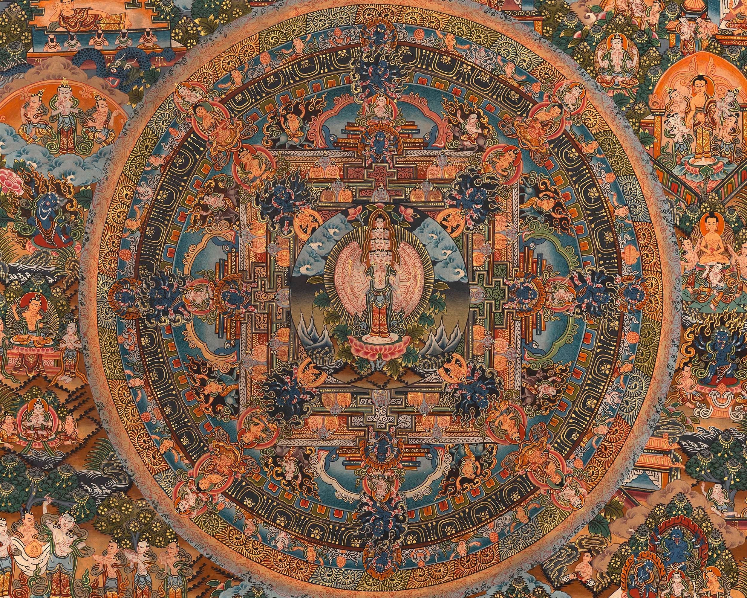 Vintage 1000-Armed Chenrezig Mandala | A Timeless Symbol of Compassion and Protection