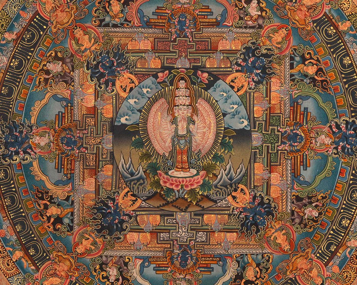 Vintage Mandala Art | Buddhist Thangka Painting of Avalokiteshvara