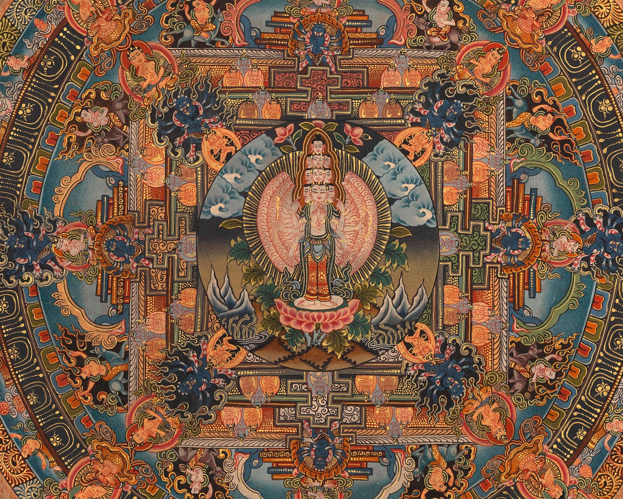 Vintage 1000-Armed Chenrezig Mandala | A Timeless Symbol of Compassion and Protection