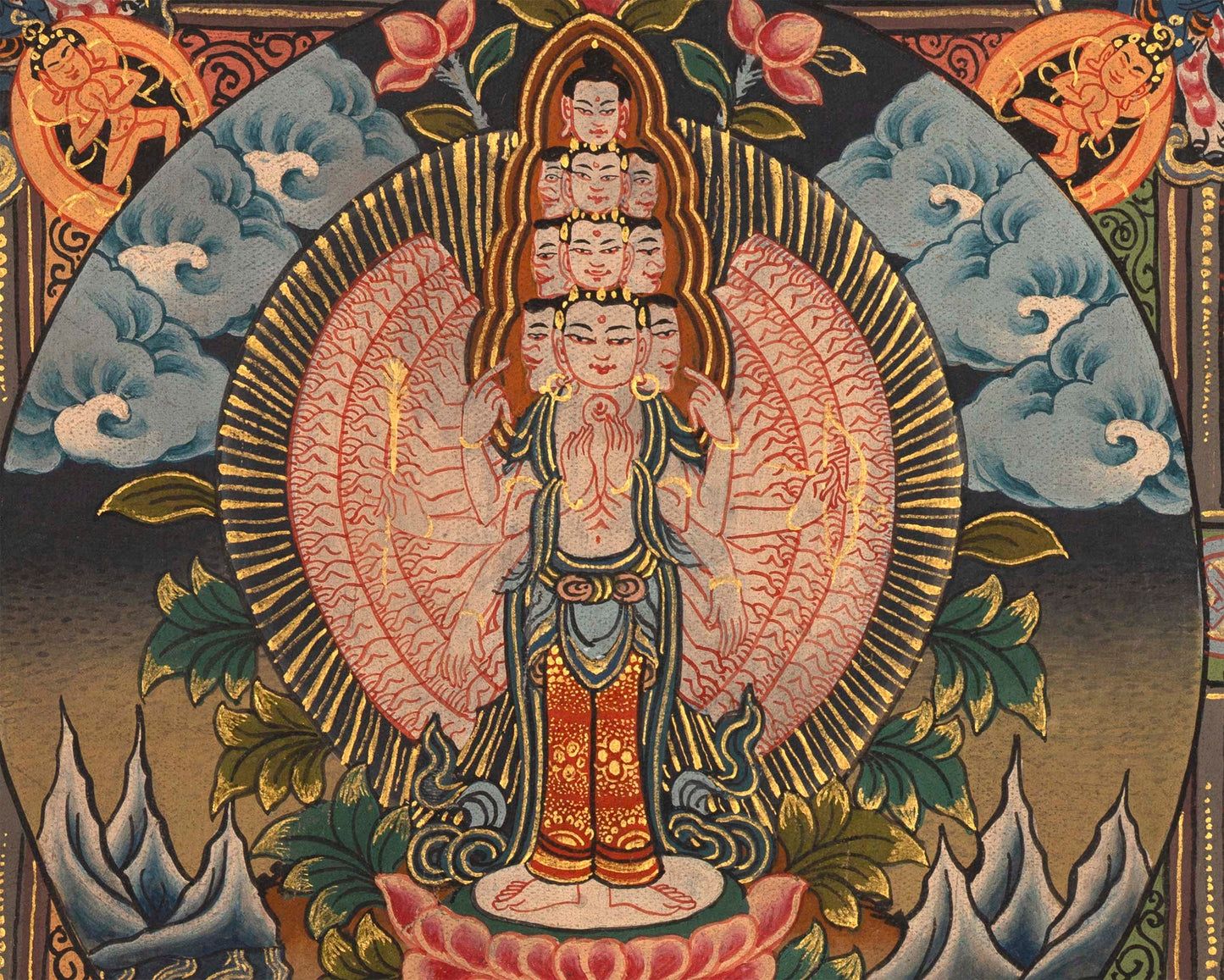 Vintage Mandala Art | Buddhist Thangka Painting of Avalokiteshvara