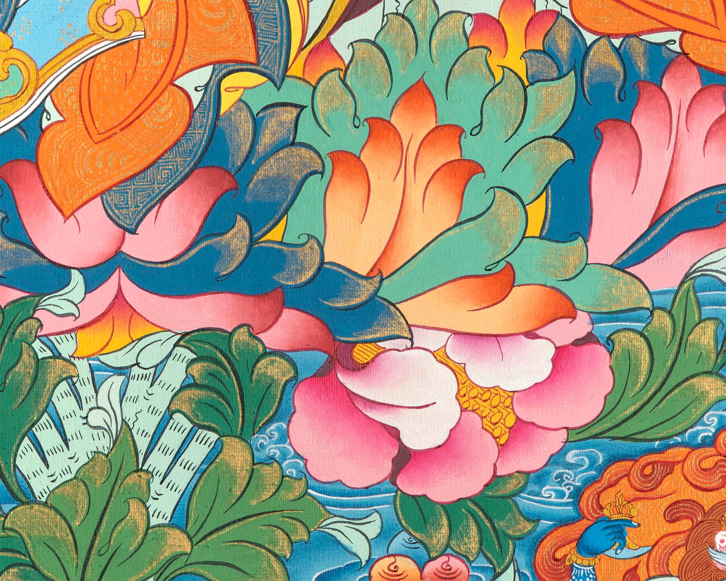 Guru Padmasambava Thangka | Tibetan Master Hand Painting | Religious Wall Decor