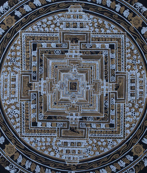 Gold and Silver Kalachakra Mandala Thangka Painting | Hand painted Wall Hanging Art