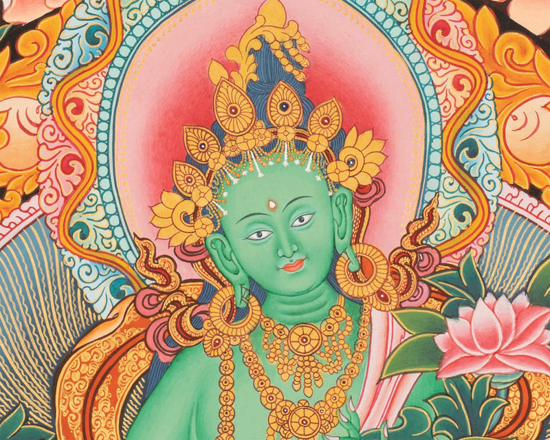 Newari Style Green Tara Thangka | Hand Painted Buddhist Art | Wall Decors