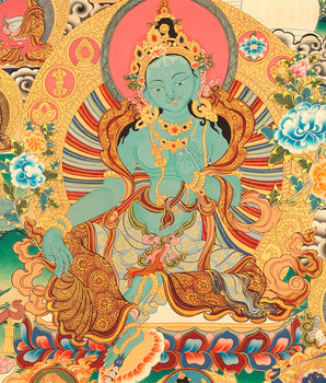 Buddhist Goddess Green Tara Thangka | Tibetan Traditional Art | Religious Wall Decoration