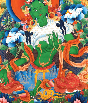 Green Tara Bodhisattva Thangka | Cotton Canvas Spiritual Art