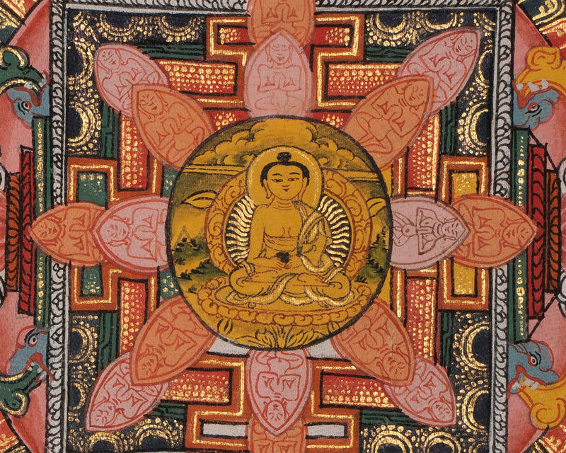 Buddha Mandala Thangka with Boddhisattavas | Himalayan Religious Painting