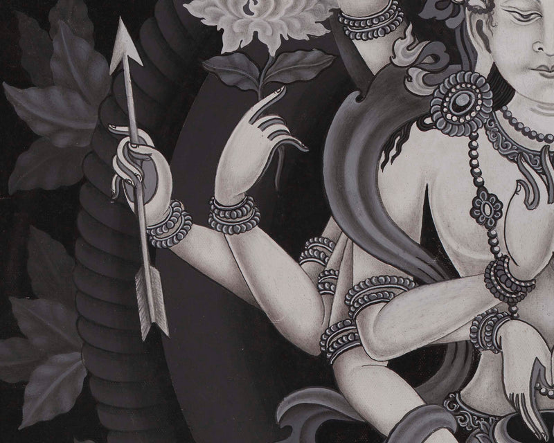 Newari Black and White Arya Manjushree Namsangiti thangka | Buddhist Art