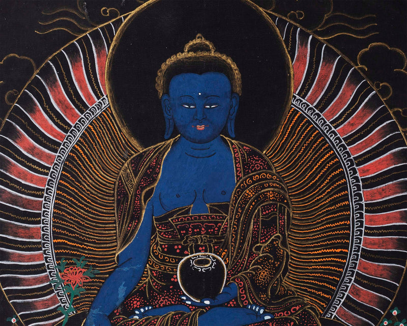 Healing Buddha Thangka | Medicine Buddha Art | Religious Wall Decoration