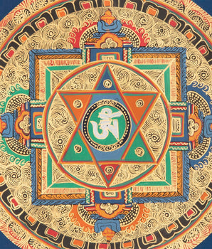 Spiritual Mantra Mandala Thangka | Handpainted Buddhist Artwork | Religious Wall Decor
