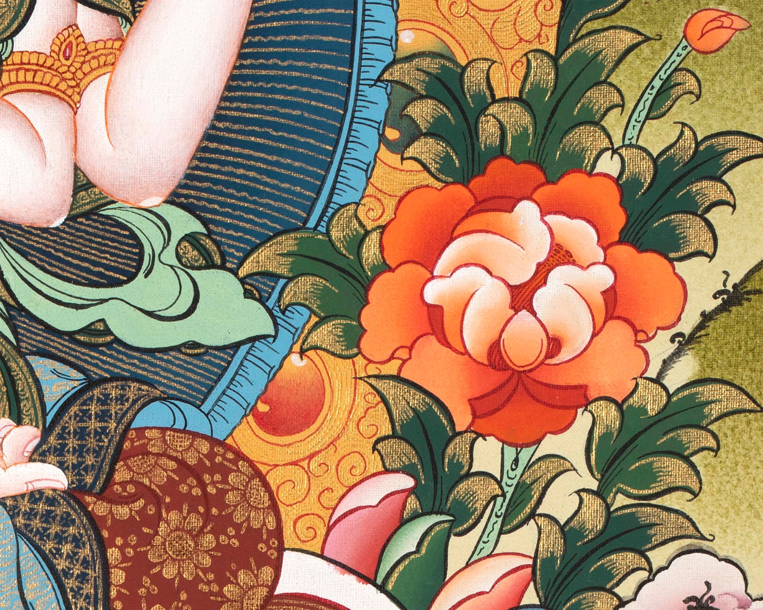 Bodhisattva Avalokiteshvara Thangka | 4 Armed Chengrezig |  Tibetan Buddhist Painting