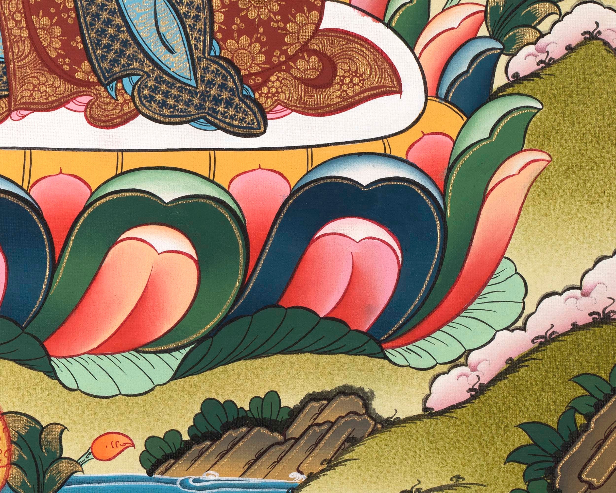 Bodhisattva Avalokiteshvara Thangka | 4 Armed Chengrezig |  Tibetan Buddhist Painting