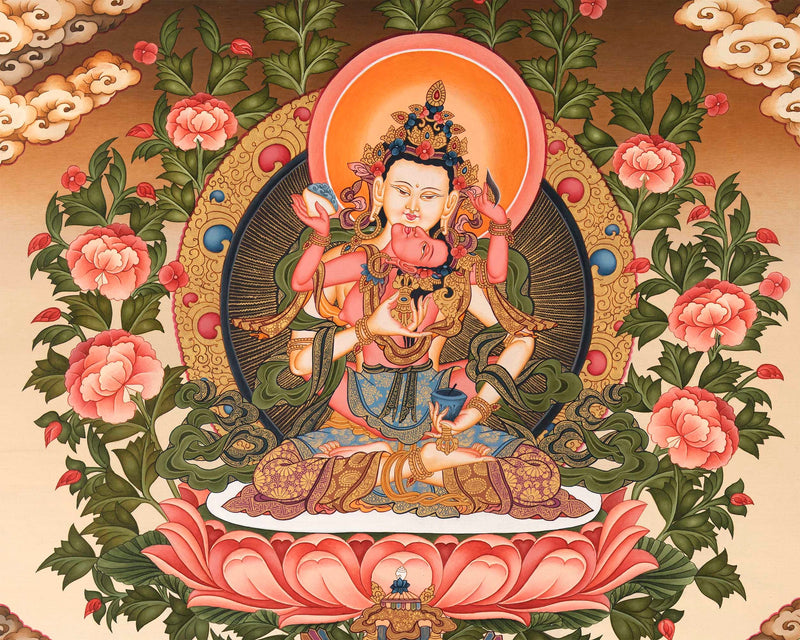 Traditional Vajrasattva Shakti Thangka | Wall hanging Decoration | Religious Art