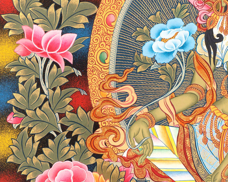 Green Tara | Female Bodhisattva Traditional Thangka | Spiritual Art
