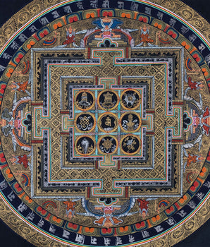 8 Auspicious Symbol Tibetan Thangka | Om Mani Padme Hum Mantra Mandala