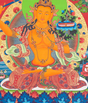 Manjushri Tibetan Thangka | The Buddha of Wisdom | Traditional Wall Hanging Art