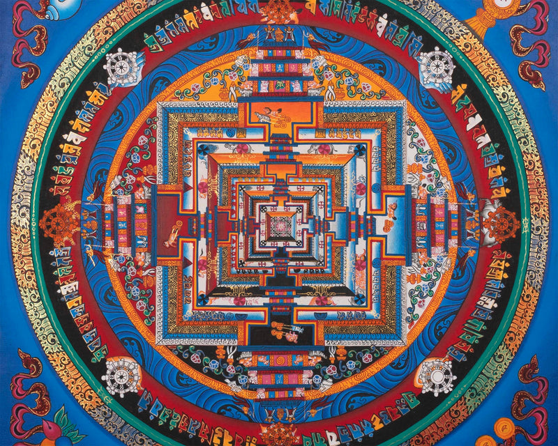 The Eight Spoked Wheel Mandala | Traditional Kalachakra Thangka | Wall Hanging Decoration