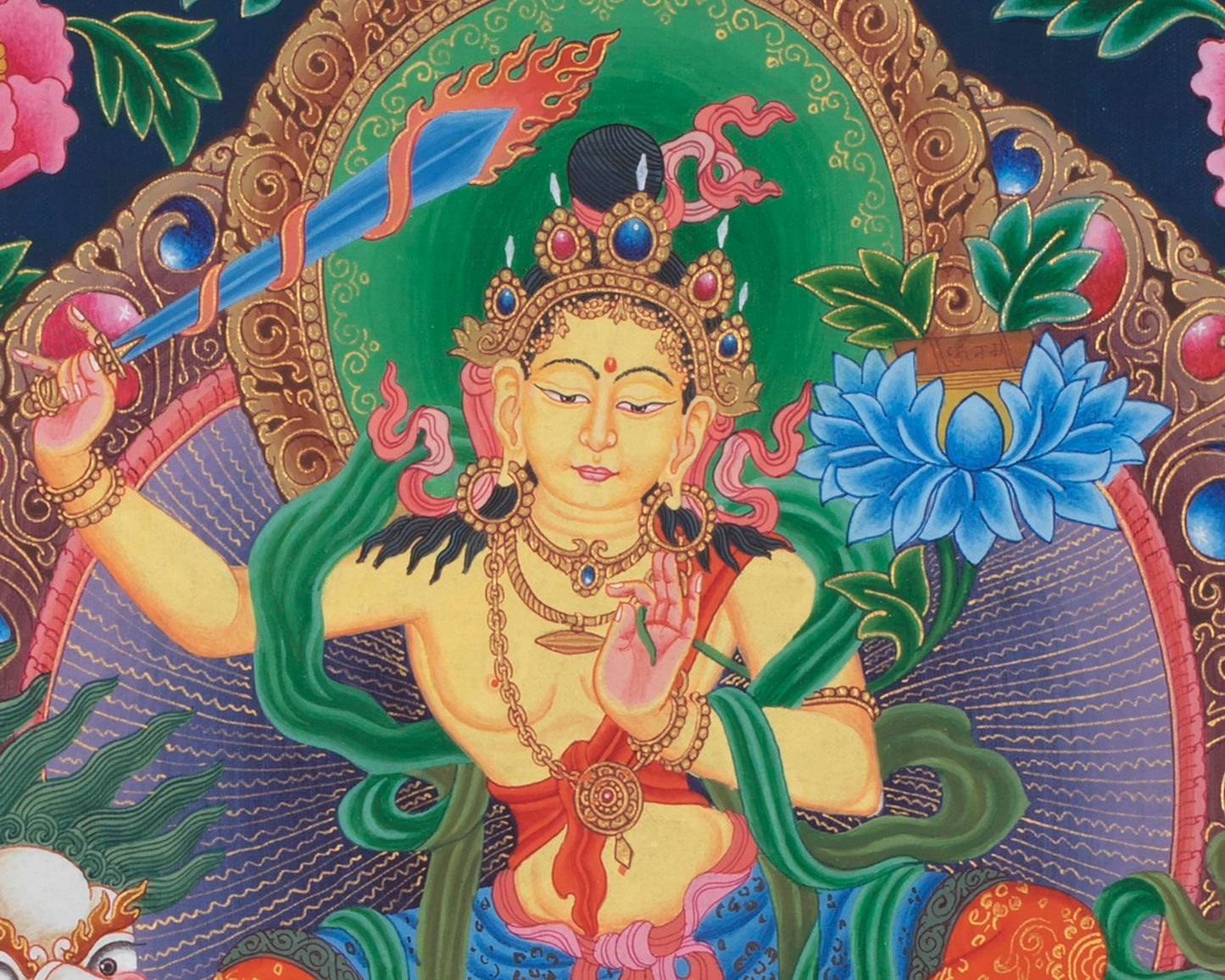 Mahabodhisattva Manjushree Thangka | Vintage Art for Meditation and Wall Decor