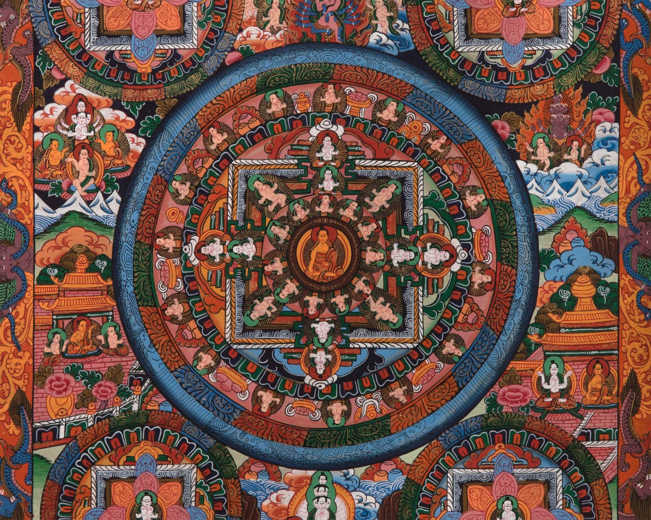 Buddha Mandala Thangka | Traditional Mandala | Religious Mandala wall painting | Small Sized Fine Mandala For Decoration and Shrine