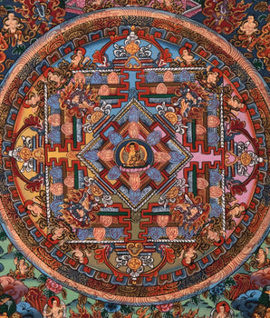 Gold Buddha Mandala Thangka | Original Hand Painted Small Sized Buddhist Thangka |  Tibetan Wall Decoration Painting | 43x33 CMS