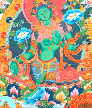 Mother Green Tara Thangka Painting | Wall Hanging Decoration | Religious Home Decor