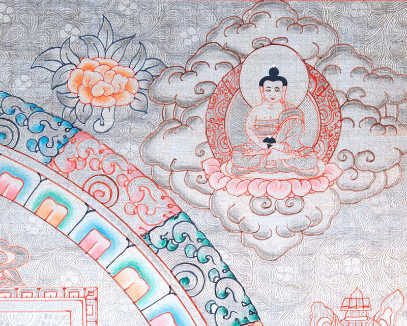 Silver Base Buddha Mandala | Thangka in Medium Size Without Brocade