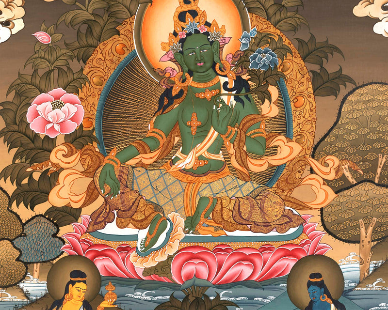 Goddess Green Tara | Small Size Tibetan Thangka Wall Decoration Painting