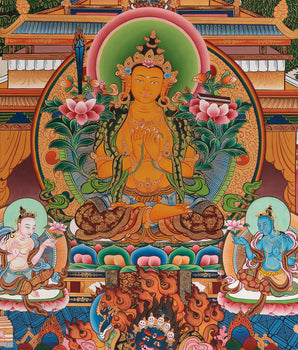 Manjushree Thangka | Manjushri Palace Large Sized Tibetan Thangka Painting For Office, Bedroom & Farmhouse