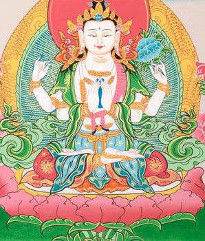 Avalokiteshvara Chenrezig Thangka | Bodhisattva Tibetan Art | Wall Hanging Decor
