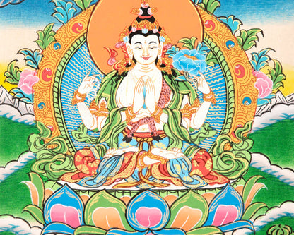 Chenrezig Thangka | Sacred Thangka Painting for Meditation and Good Luck