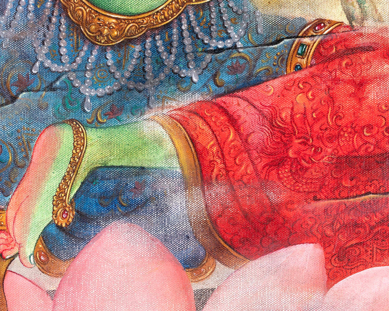 Oil Painting Tara | Arya Green Tara | Religious Buddhist Thangka