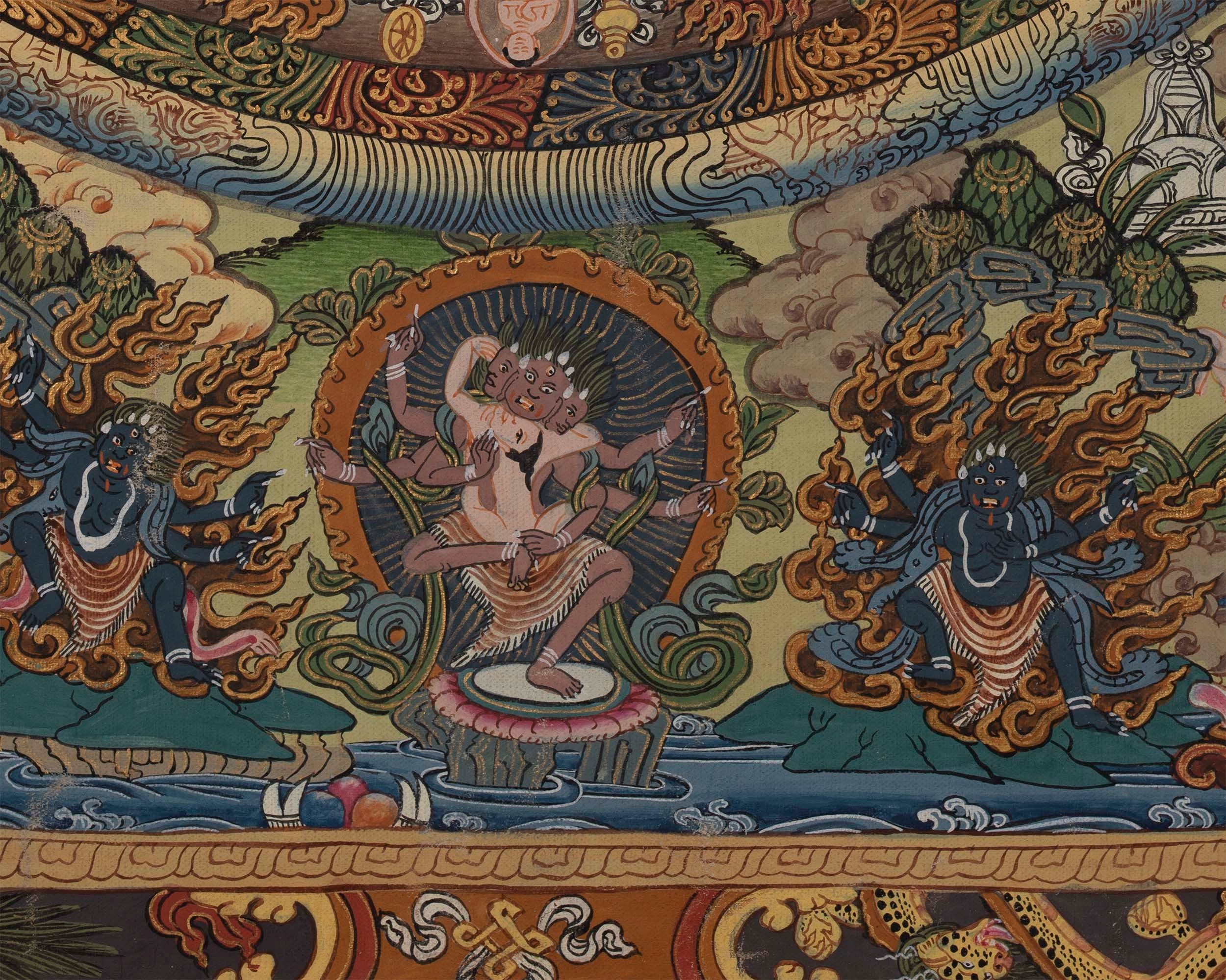 Hand Painted Mandala | Thanka with Brocade Mounted