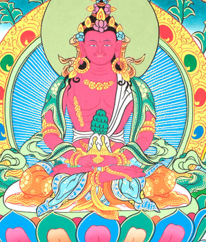 Amitayus Buddha Thangka  | Buddha of Eternal Life | Meditation Canvas Art For Positive Energy and Peace | Wall Hanging