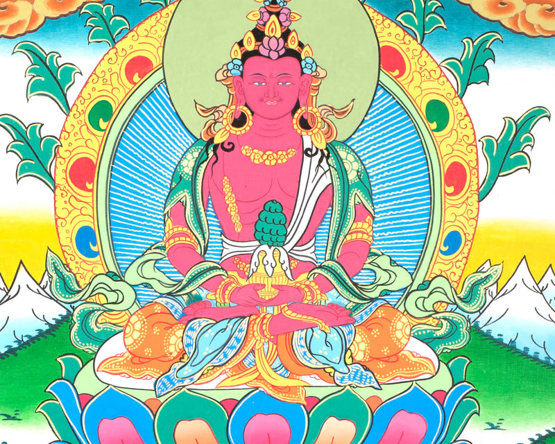 Amitayus Buddha Thangka  | Buddha of Eternal Life | Meditation Canvas Art For Positive Energy and Peace | Wall Hanging