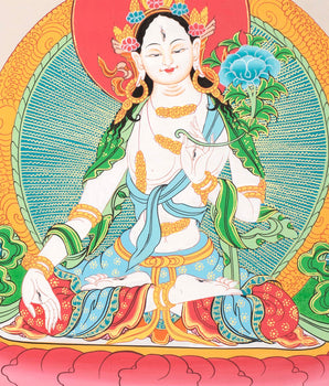 Buddhist White Tara Thangka | Handpainted Tibetan Art | Religious Wall Hanging Decor