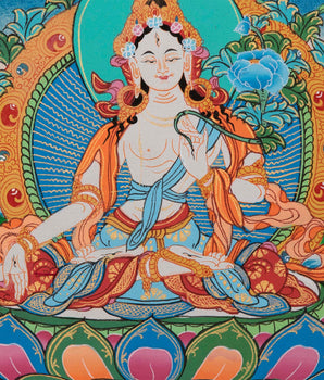 Vintage White Tara Thangka | Tibetan Wall Hanging