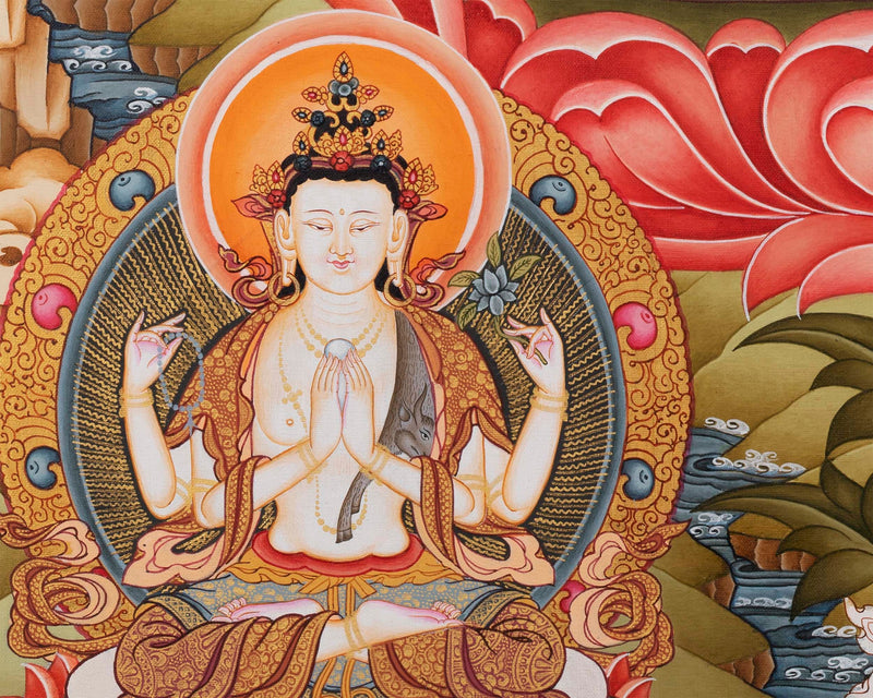 Manjushree The Deity of Wisdom Thangka  | Amitayus , Vajrapani & Chengresig Fine Quality Acrylic Art | Wisdom Buddha