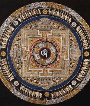 Mantra Mandala Handmade Painting  | Om Mani Padme Hum Mantra mandala Thangka | Best Home Decor