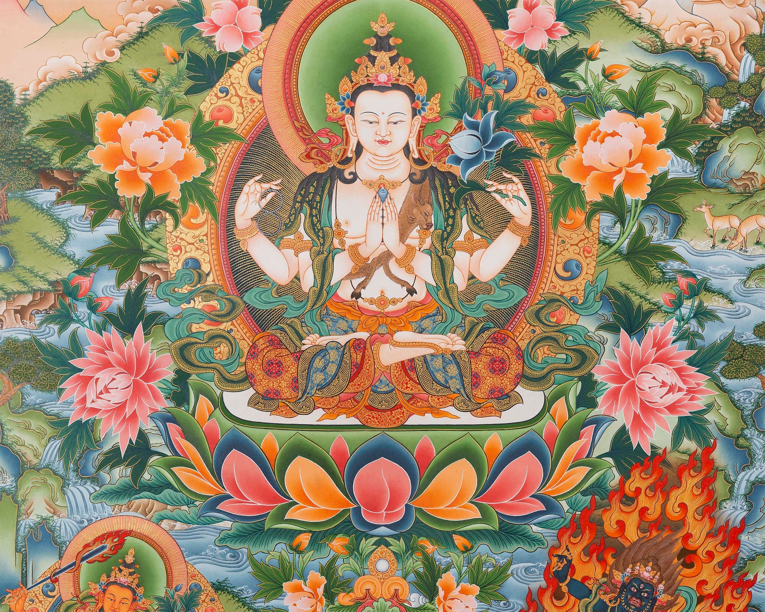 Four-Armed Avalokiteshvara Thangka | Wall Decoration