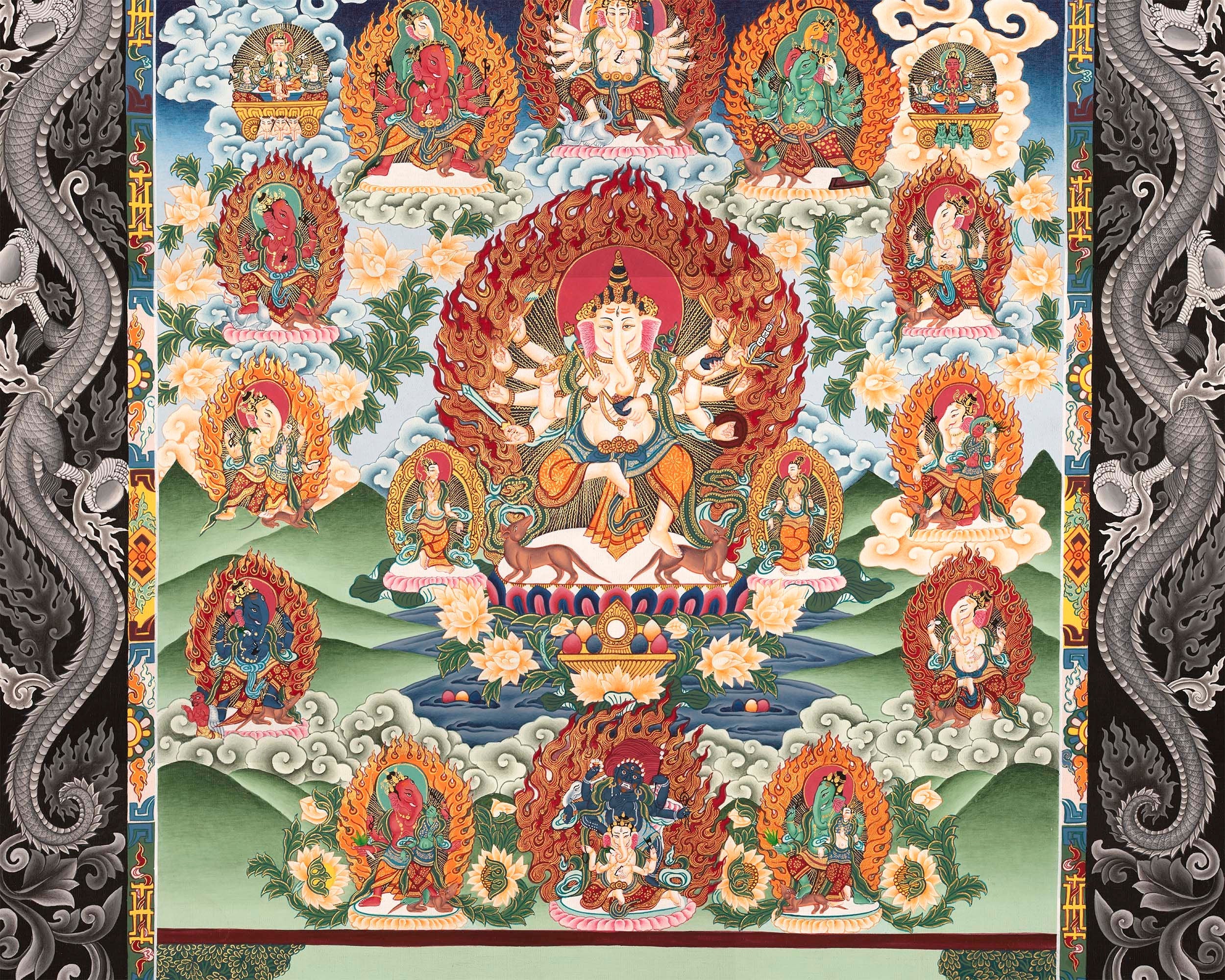 Ganesh Painting | Paubha Art Hand Painted Thangka | Tibetan Religious Art
