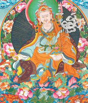 Guru Padmasambava Thangka | Tibetan Master Hand Painting | Religious Wall Decor