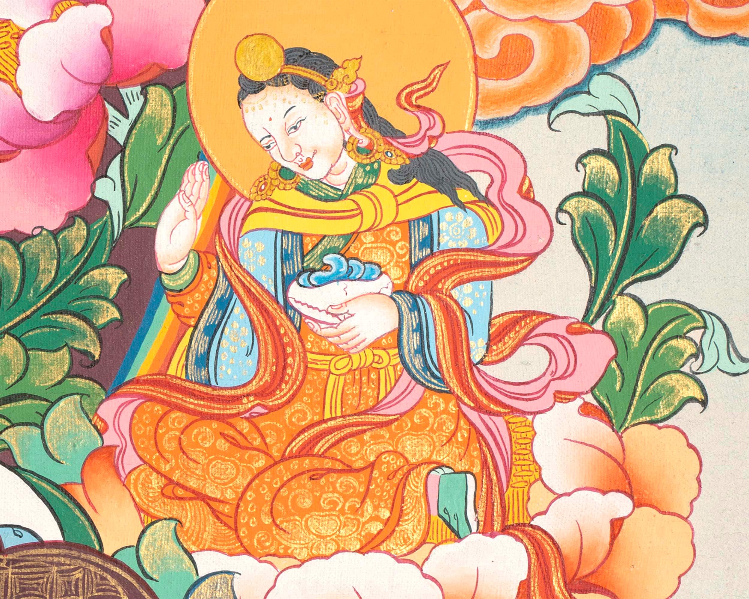 Guru Padmasambava Thangka | Tibetan Master Hand Painting | Religious Wall Decor