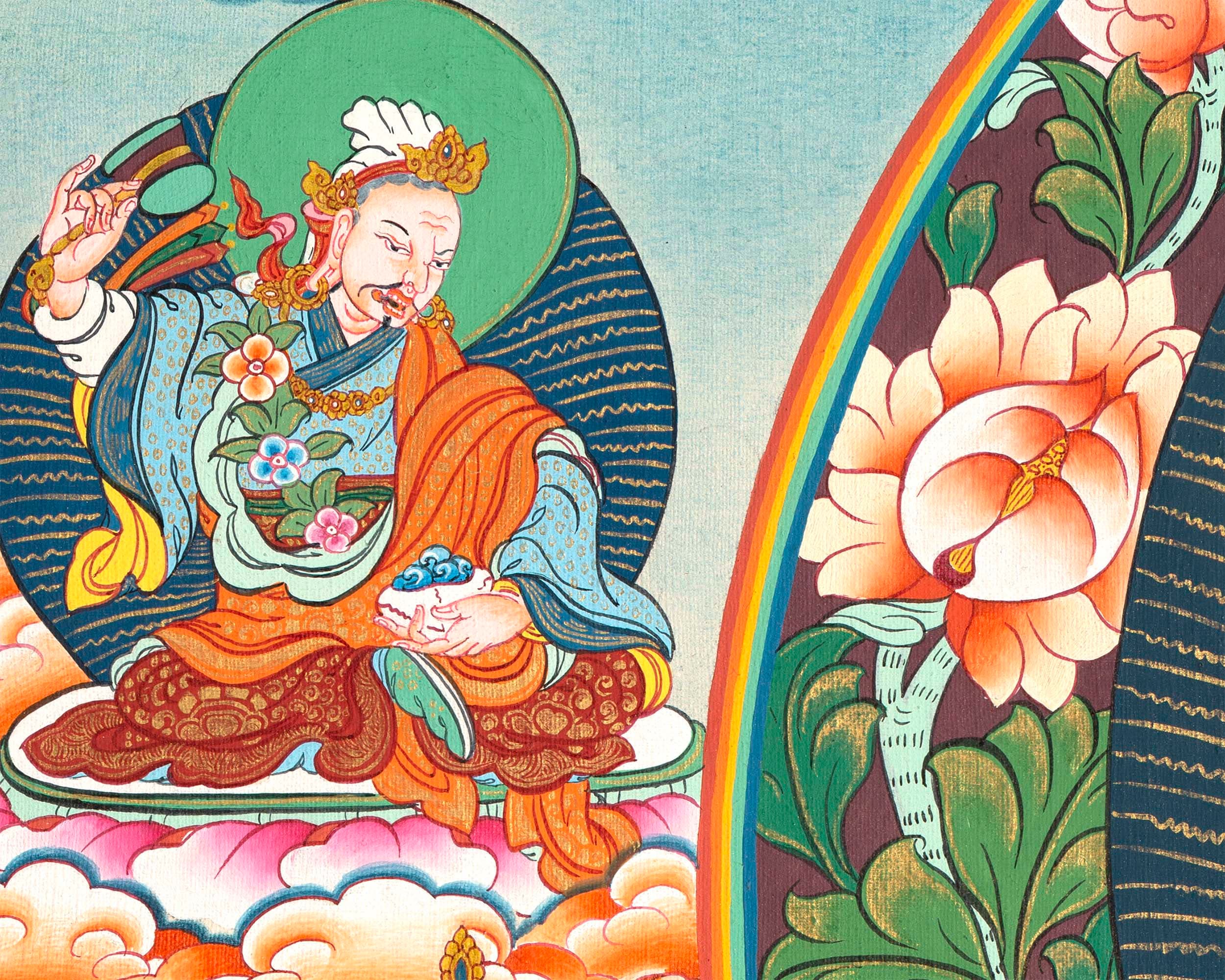 Guru Padmasambava Thangka | Tibetan Master Hand Painting | Religious Wall Decor