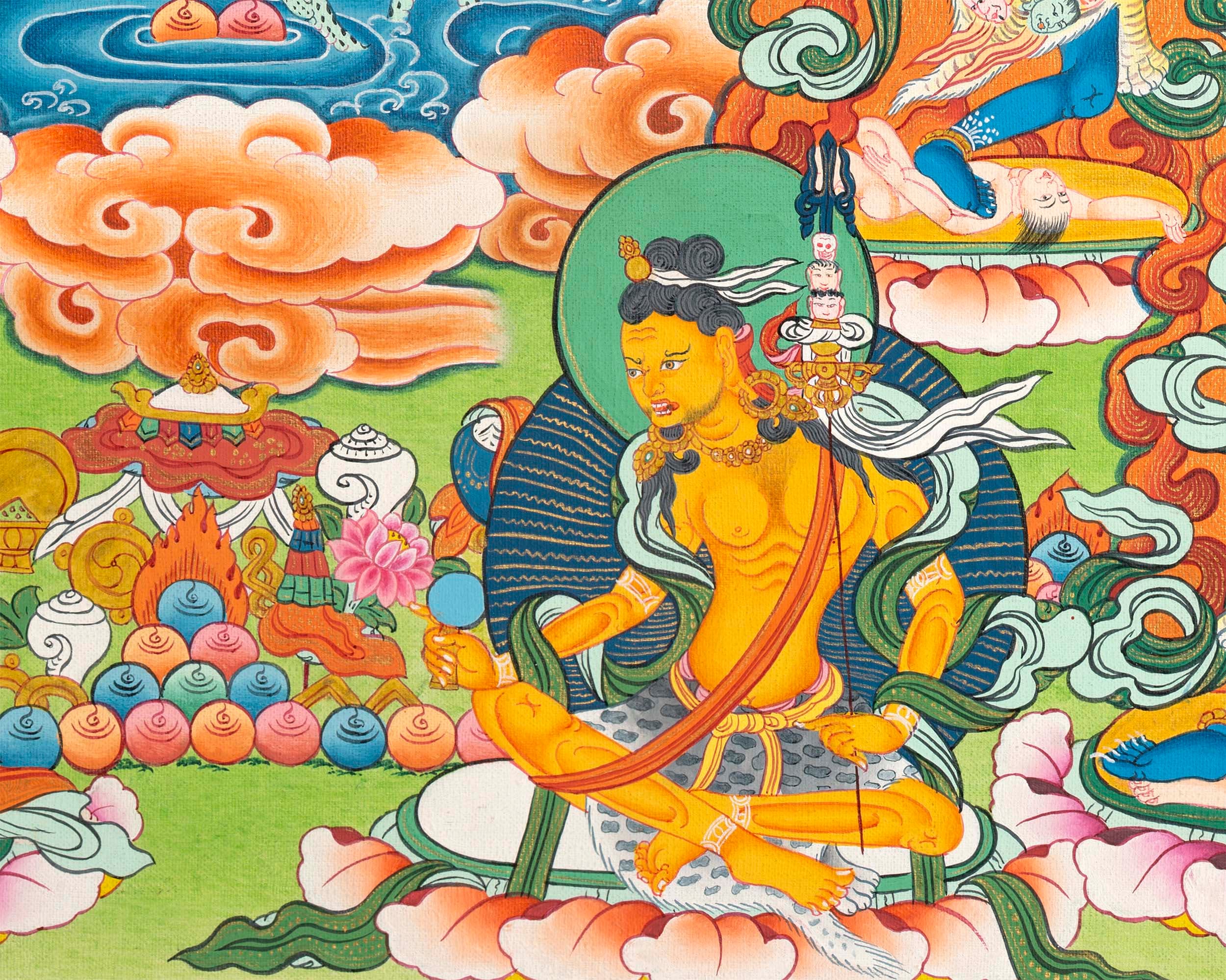 Guru Padmasambava Thangka | Tibetan Master Hand Painting | Religious Wall Decor